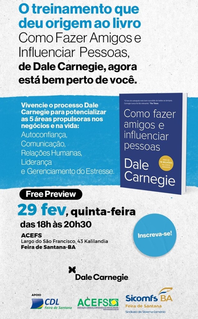 Dale Carnegie Bahia promove curso gratuito em Feira de Santana