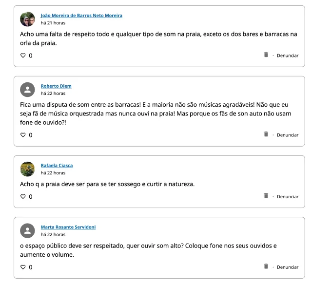 Dezenas de comentários no abaixo-assinado apoiam a proibição das caixas de som nas praias de Salvador