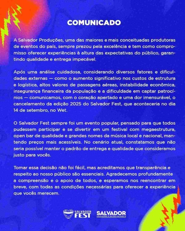 Salvador Fest é cancelado; veja como obter o reembolso