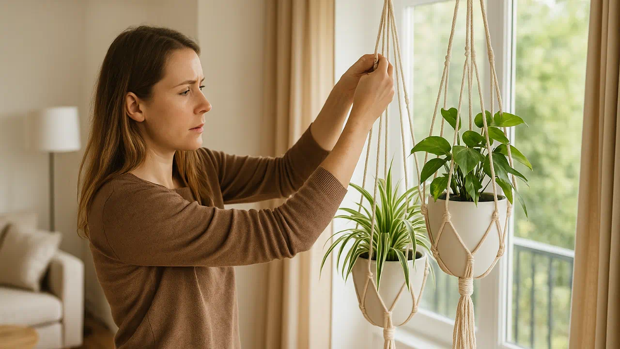 Plantas suspensas: como usar macramê para criar pontos de luz e movimento na sala