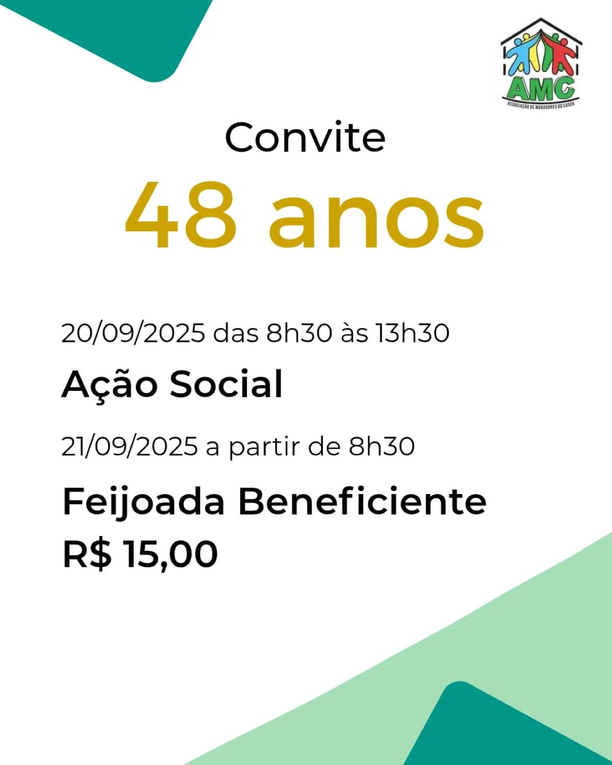 Associação de Moradores do Caseb comemora 48 anos com programação especial