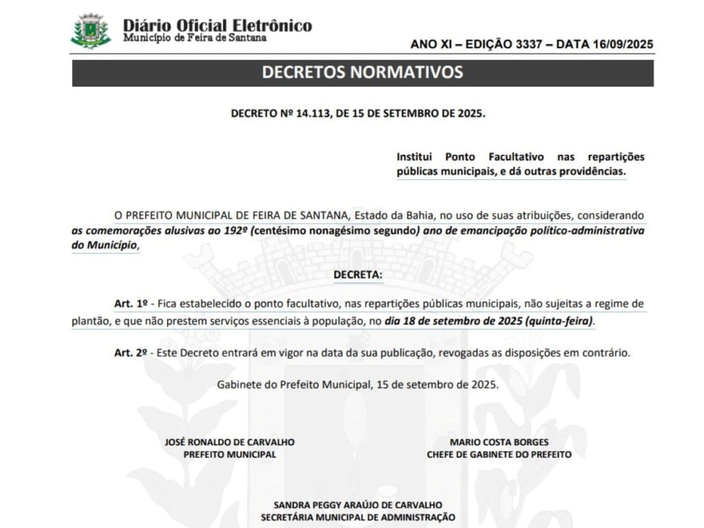 Ponto Facultativo 2025 - Aniversário da cidade