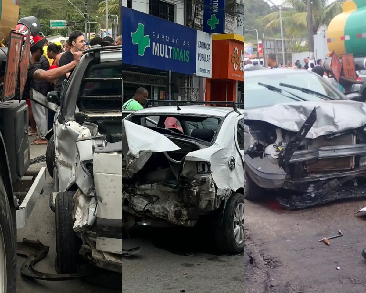 Caminhão desgovernado provoca acidente com sete veículos no centro de Nazaré