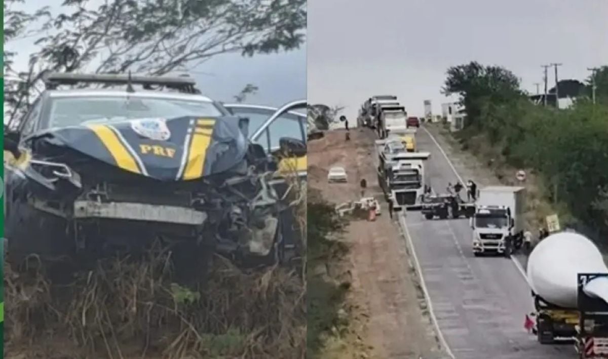 Viatura da PRF colide com carreta durante escolta de carga na BR-116 Norte