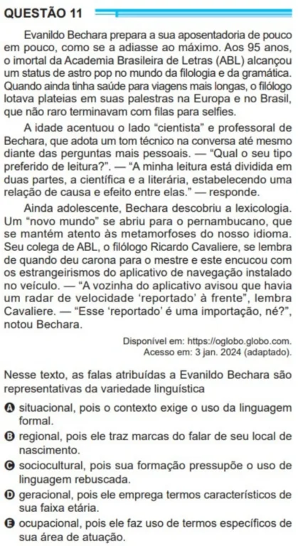 questões do Enem de língua portuguesa