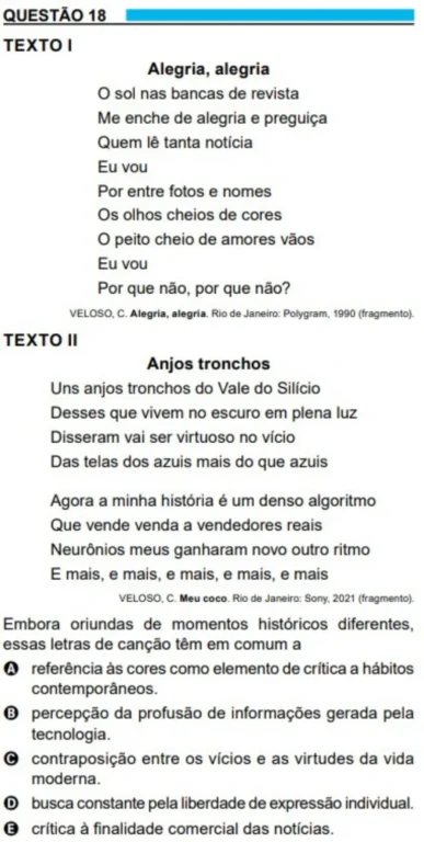 questões do Enem de língua portuguesa