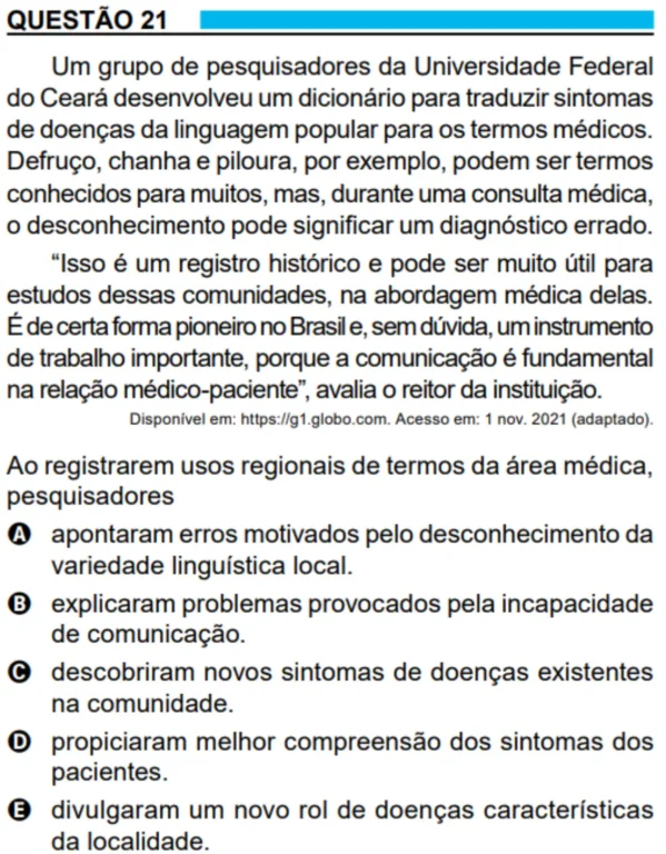 questões do Enem de língua portuguesa