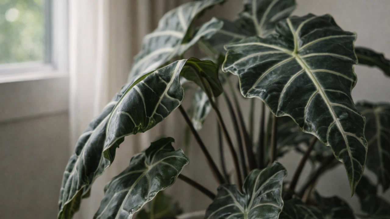 Mesmo em ambientes claros, a alocasia amazônica pode perder força