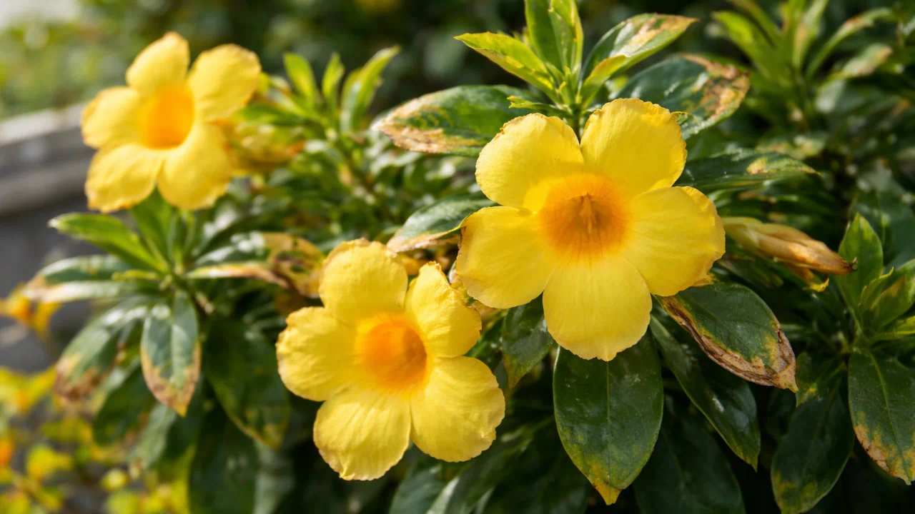 Alamanda-amarela 6 sinais de que o sol está além do limite ideal