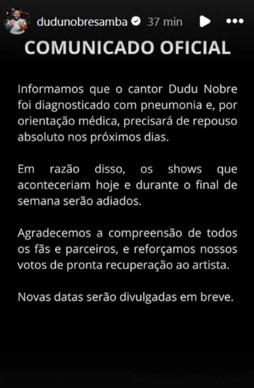 Comunicado de Dudu Nobre