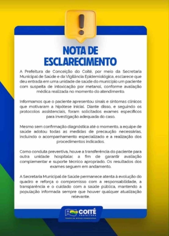 Nota de Esclarecimento da Prefeitura de Conceição do Coité