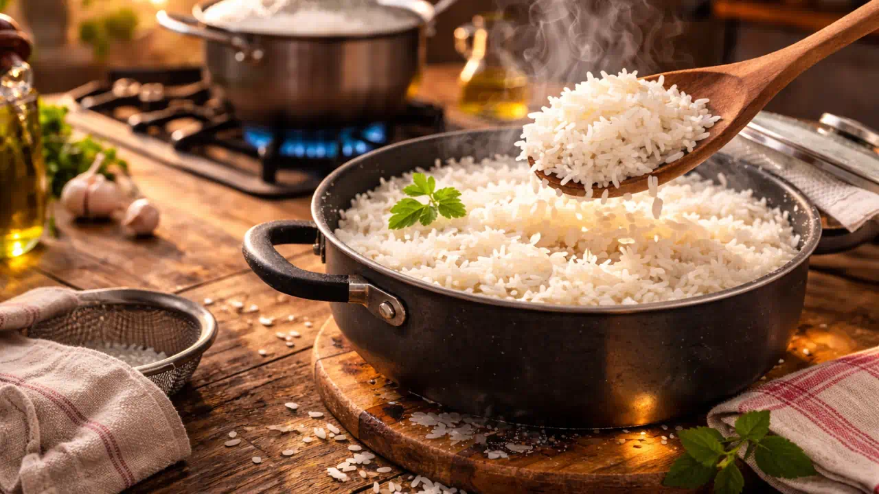 5 ajustes na preparação do arroz que evitam textura empapada mesmo em grandes quantidades