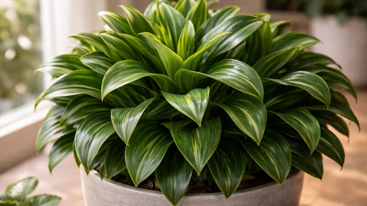 A posição da dracena-compacta define o formato — 5 pontos de luz que mantêm o visual fechado