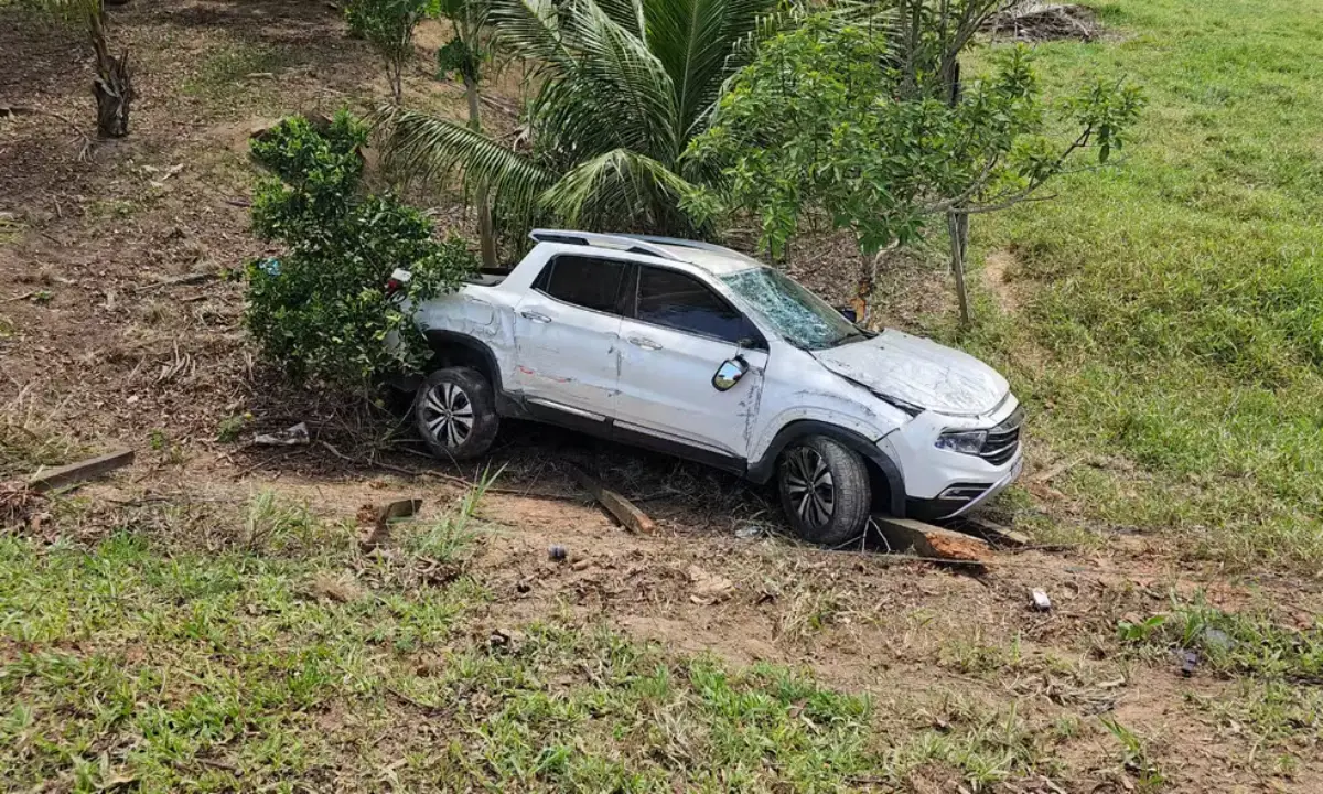 Caminhão carregado de frutas colide com árvore e motorista fica ferido na BR-420
