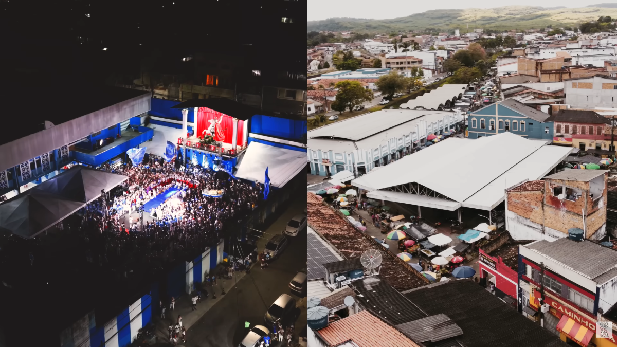 Quadra da Beija-Flor no Rio de Janeiro (esq.) e Mercado Municipal de Santo Amaro na Bahia (dir.) 