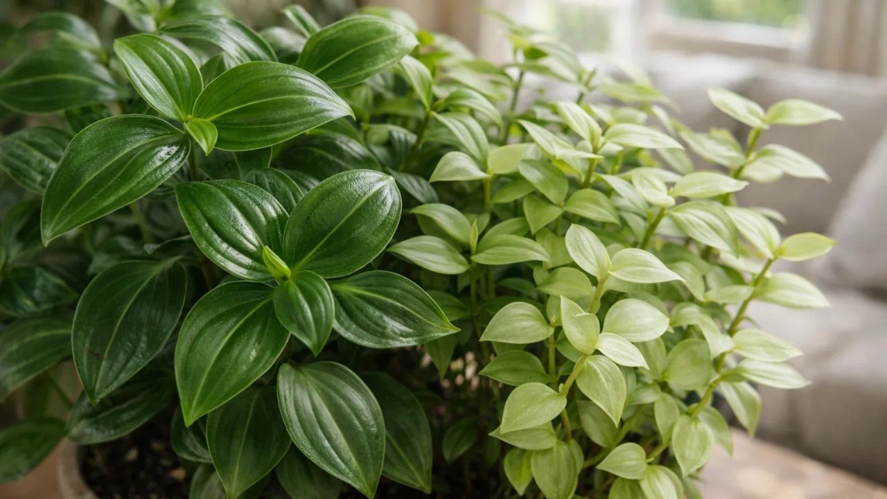 Tradescantia fluminensis existe um único ponto de luz que muda tudo no tamanho das folhas