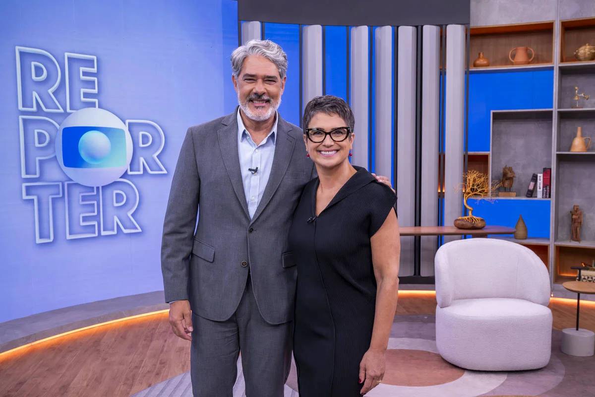 William Bonner e Sandra Annenberg no novo cenário do Globo Repórter