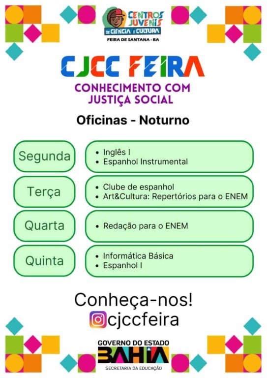 CJCC Feira abre inscrições para oficinas gratuitas