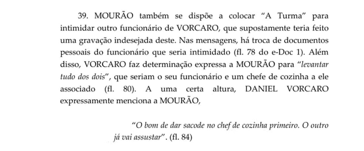Decisão do STF reproduz mensagem em que Vorcaro orienta intimidar funcionário e pessoa ligada a ele. 