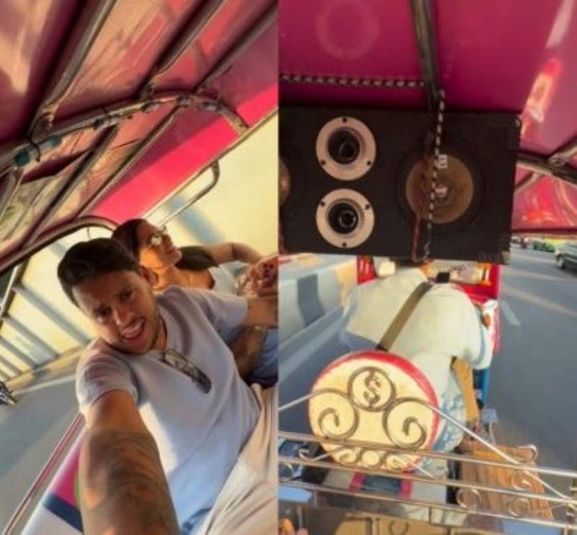 Thiago Aquino e Thayná Santiago no tuk-tuk