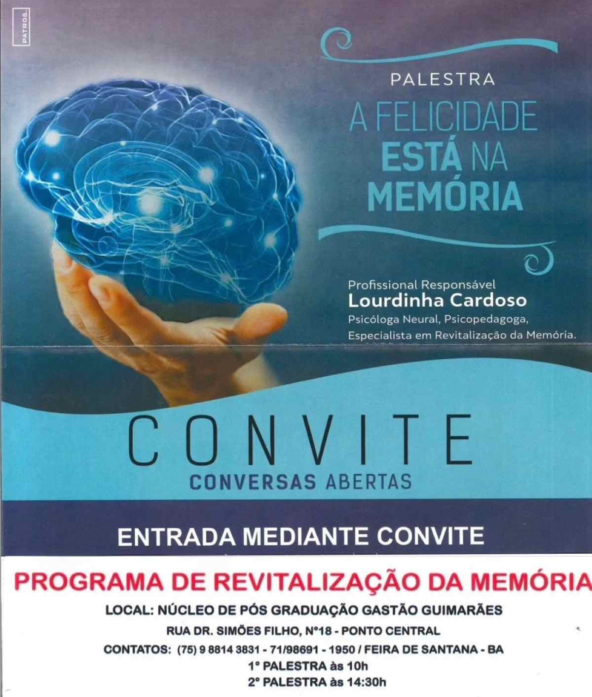 Palestra sobre memória e bem-estar será realizada em Feira de Santana