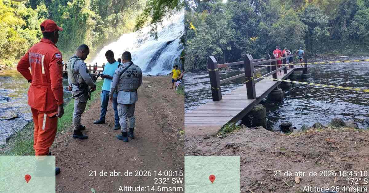 Corpo de homem é resgatado por bombeiros do 5º BBM na Cachoeira da Pancada Grande