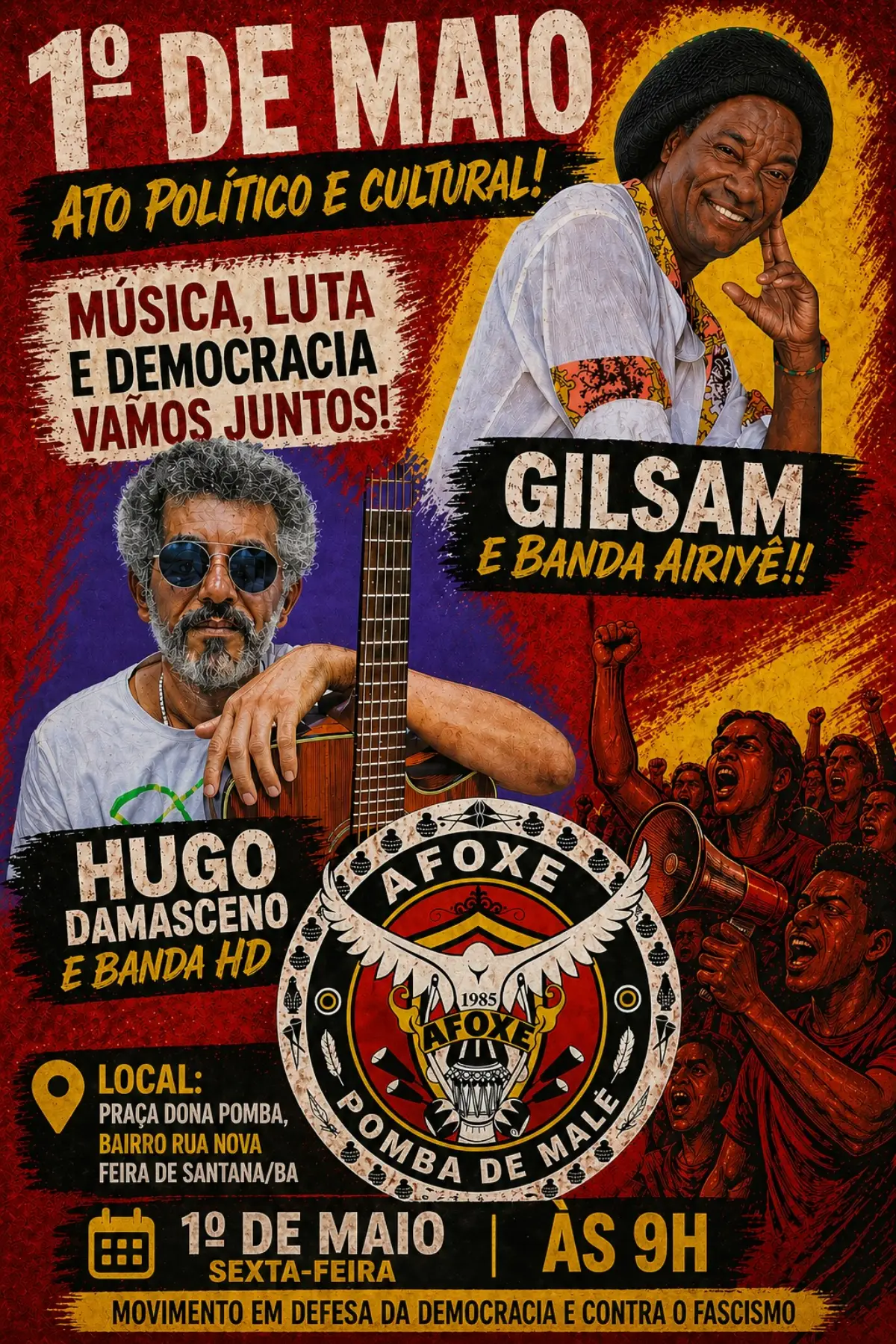 Gilsam e Hugo Damasceno comandam ato político e cultural no Dia do Trabalhador 