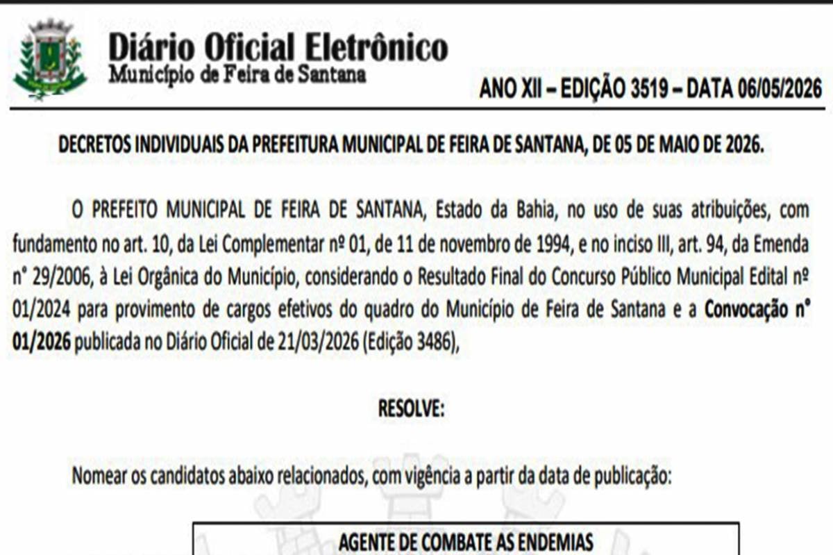 Diário oficial- concurso agente de combate às endemias
