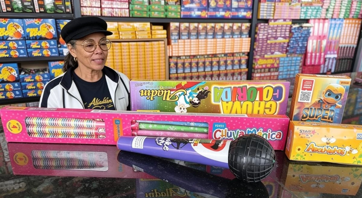Mara Rúbia, proprietária de uma loja especializada na venda de fogos de artifício
