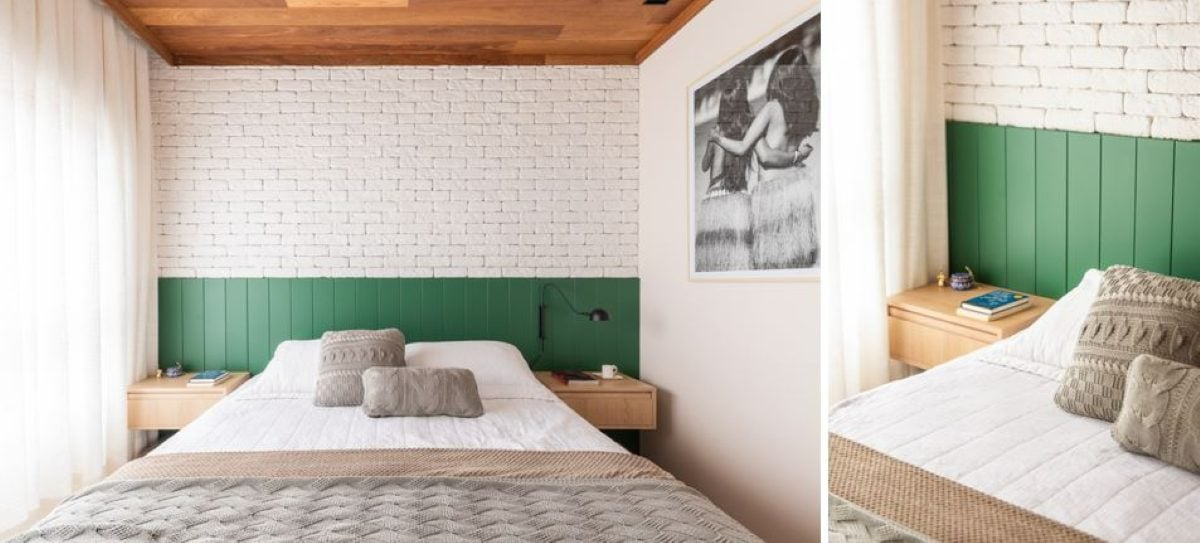 Quarto com cabeceira verde