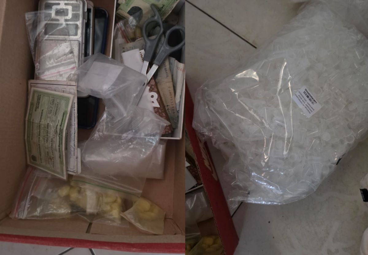 Drogas e materiais apreendidos durante prisão de envolvido em homicídio