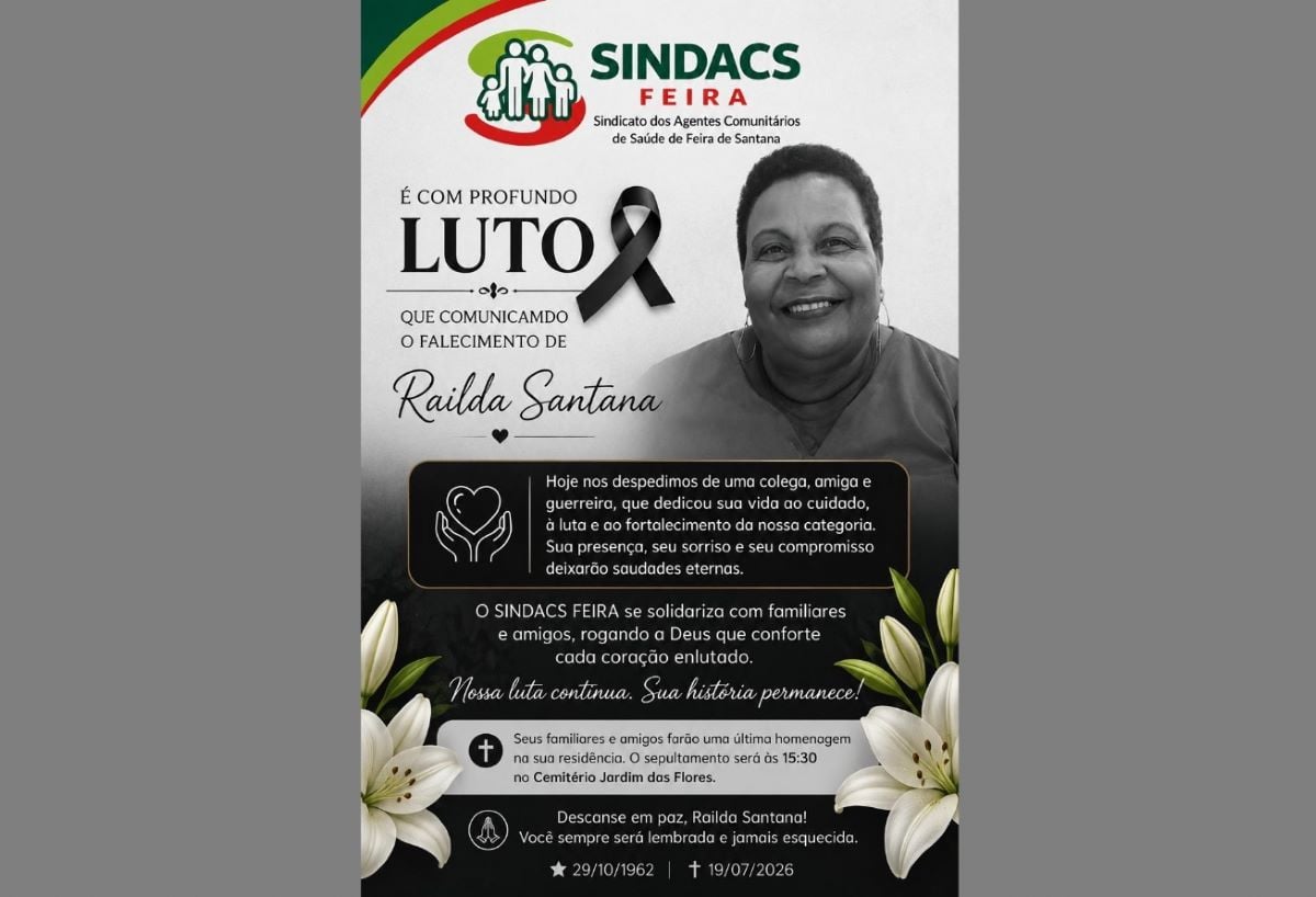 Nota de Pesar pela agente comunitária Railda Santana