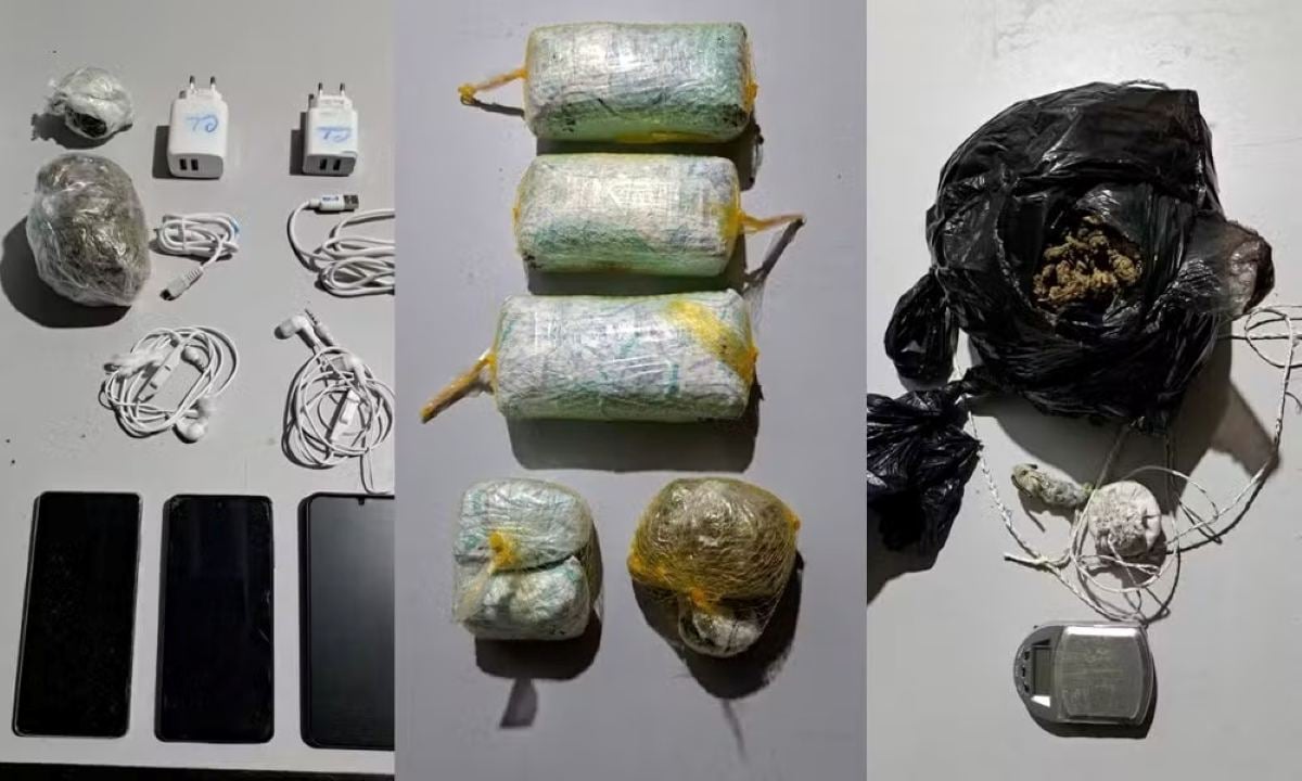 PM flagra detentos usando vara improvisada para pescar celulares e drogas