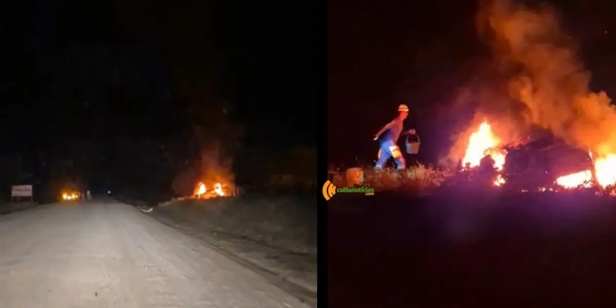 Motorista sai por janela de carro capotado antes de veículo ser consumido pelo fogo