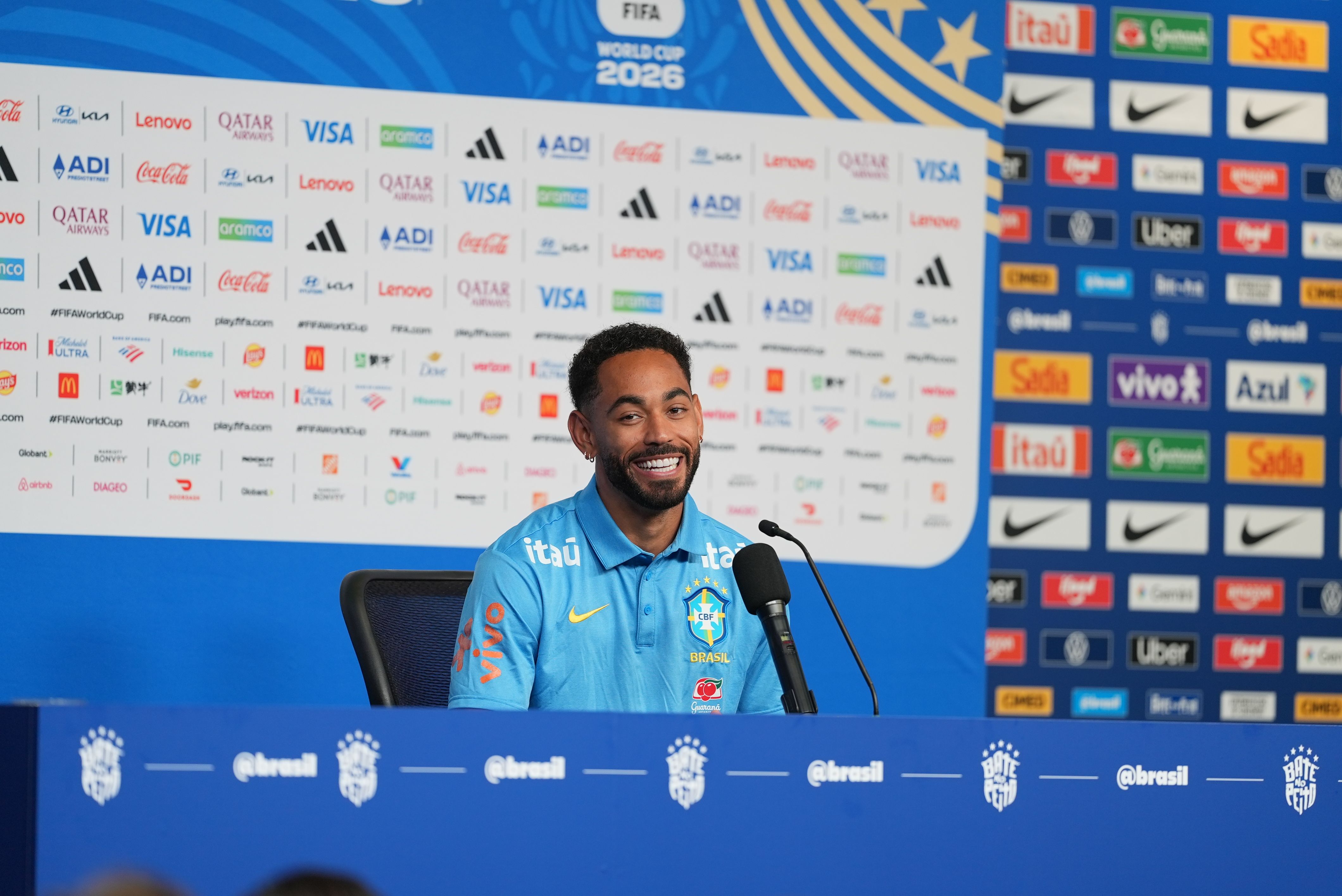 Matheus Cunha em entrevista coletiva pela Seleção no hotel The Ridge, em Nova Jersey
