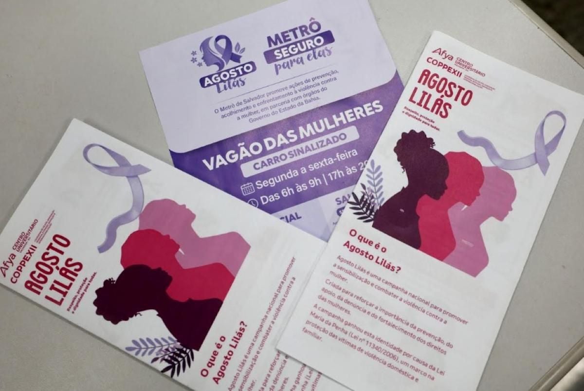 Agosto Lilás - Vagão no metrô de Salvador