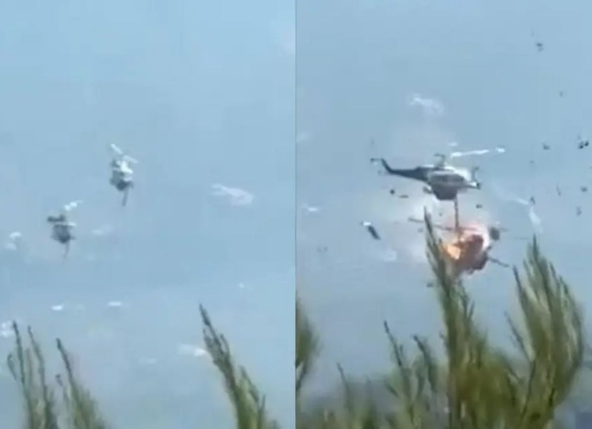 VÍDEO: duas pessoas morrem após helicópteros militares colidem no ar durante combate a incêndios