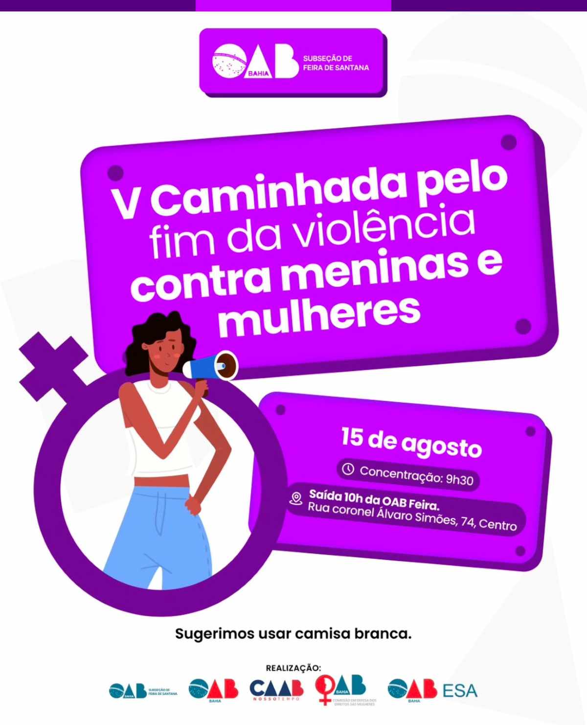Feira de Santana terá caminhada contra a violência às mulheres no próximo dia 15