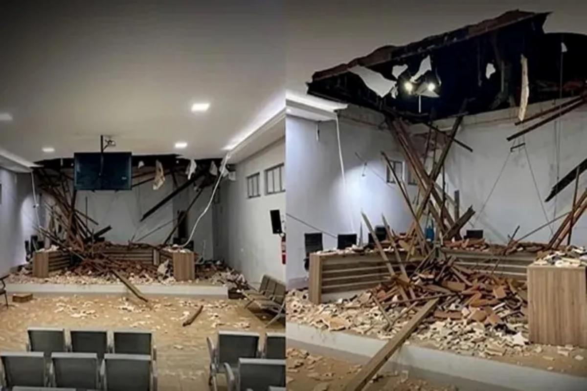 Teto desaba no plenário da Câmara Municipal de Palmas de Monte Alto