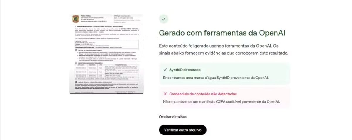 imagem do relatório à ferramenta Verify OpenAI