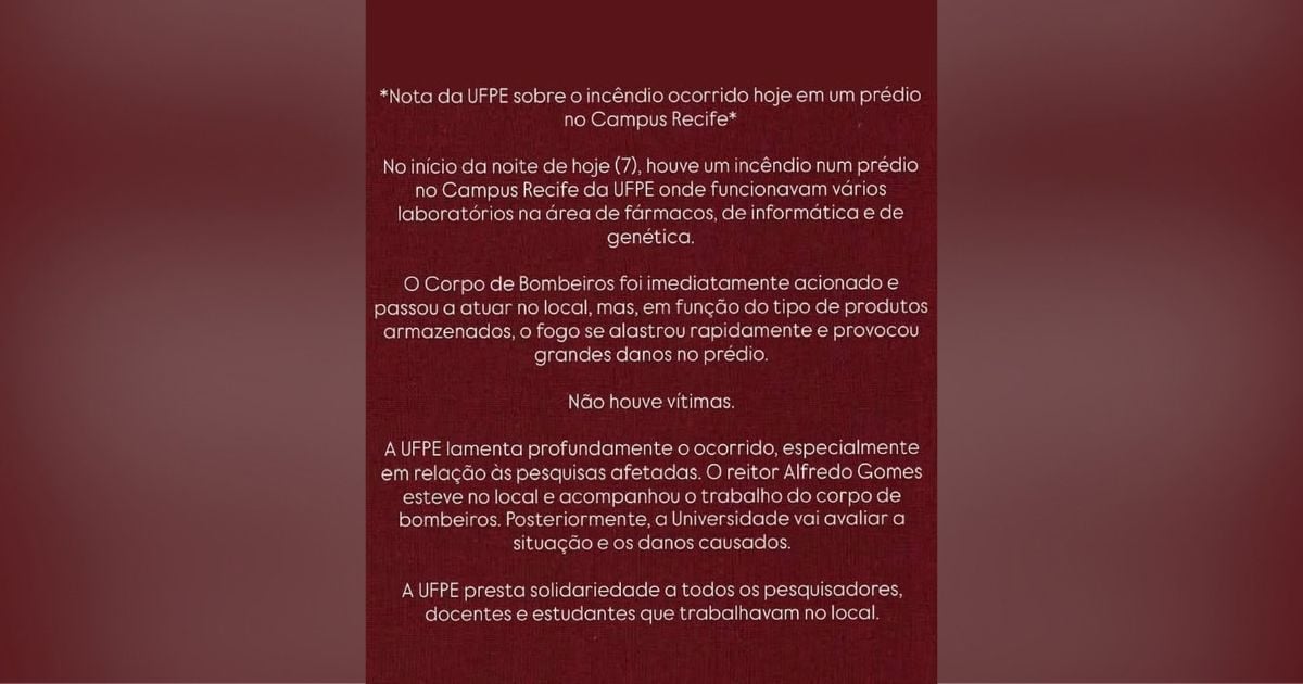 Nota da UFPE sobre o incêndio