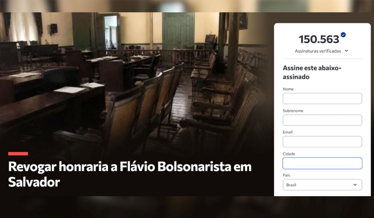 Petição para cancelar título de cidadão de Salvador a Flávio Bolsonaro já passou de 150 mil assinaturas on-line