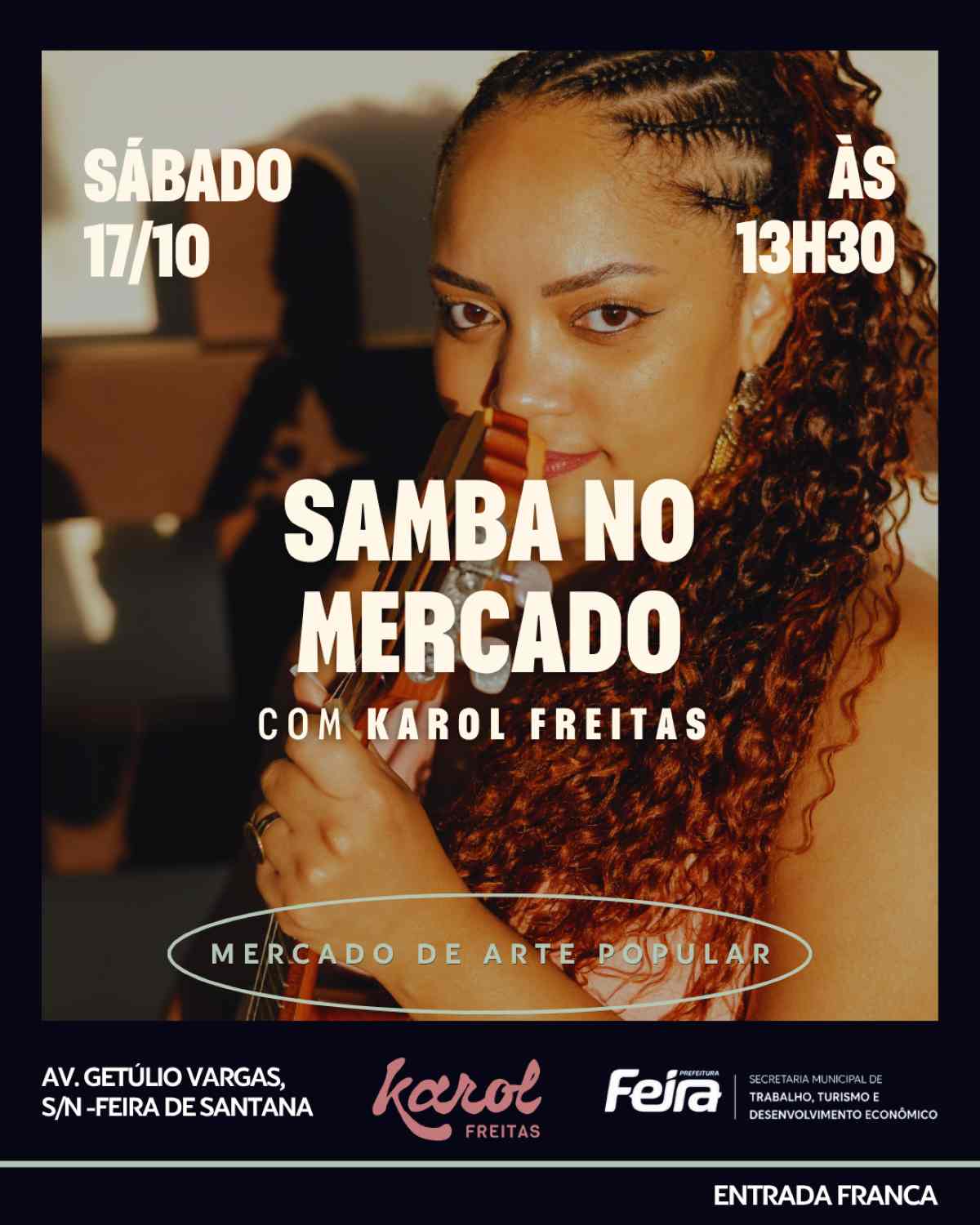Karol Freitas leva samba ao Mercado de Arte Popular de Feira de Santana neste sábado (17)