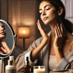 L1OZWkP9-DALLC2B7E-2025-03-23-15.19.30-A-realistic-image-of-a-woman-in-her-30s-sitting-in-front-of-a-vanity-mirror-while-gently-applying-neck-cream-in-upward-motions.-She-looks-serene-and-f-1