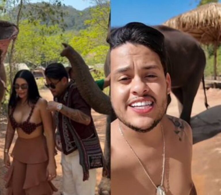 Thiago-Aquino-e-surpreendido-por-elefante-durante-ferias-na-Tailandia-Fotos-Reproducao-Redes-Sociais-