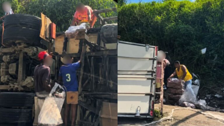 Carga-de-frangos-e-saqueada-apos-caminhao-tombar-na-BR-101-Fotos-Redes-Sociais-270726