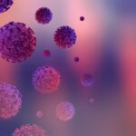 coronavirus-cells-floating-blurred-background