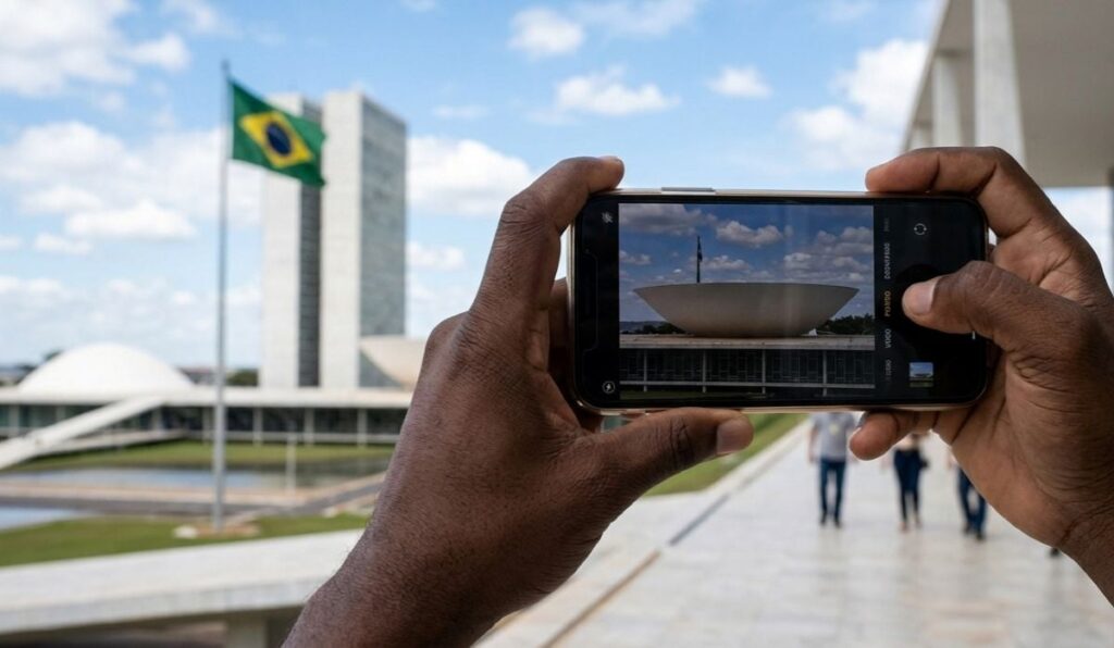pessoa-tirando-foto-do-Senado-Federal-imagem-gerada-com-auxilio-de-inteligencia-artificial