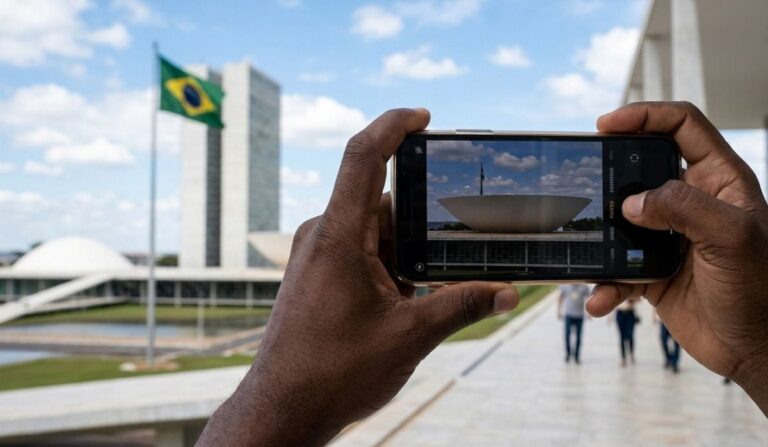 pessoa-tirando-foto-do-Senado-Federal-imagem-gerada-com-auxilio-de-inteligencia-artificial
